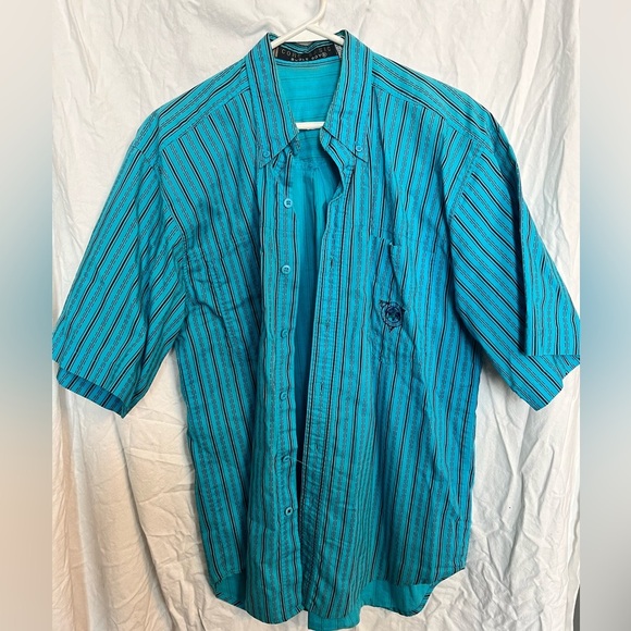 Bugle Boy Core Basic Turquoise Size Large Short Sleeve Button Down Vtg - Picture 1 of 4